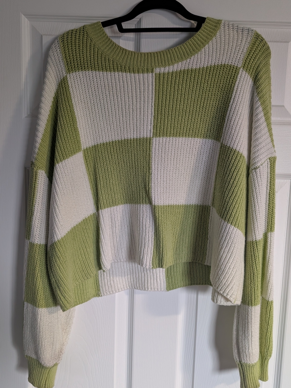 Green & White Checkered Sweater